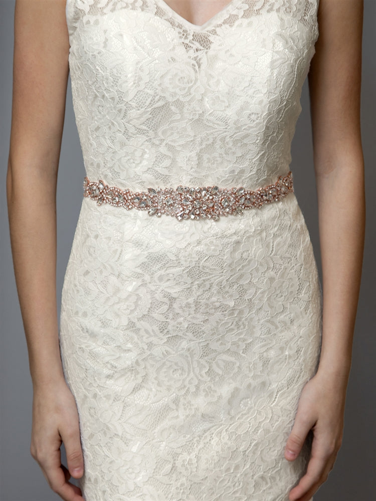 Stunning Rose Gold Bridal Belt with Extra Long 21.5" Crystal Rhinestone Motif - Ivory Ribbon 4609BT-I-RG Stunning Rose Gold Bridal Belt with Extra Long 21.5" Crystal Rhinestone Motif - Ivory Ribbon 4609BT-I-RG