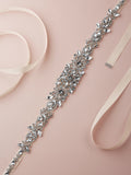 Stunning Silver Bridal Belt with Extra Long 21.5" Crystal Rhinestone Motif - Ivory Ribbon 4609BT-I-S