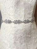 Stunning Crystal Marquis Clusters Silver Bridal Belt with Ivory Ribbon 4613BT-I-S