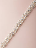 Ivory Pearl and Austrian Crystal Bridal Belt with Ribbon 4614BT-I-S