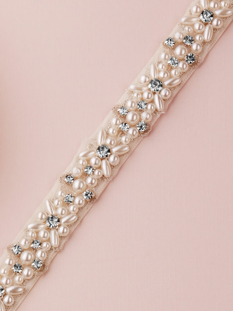 blue dress for baby girl S1006 Rhinestones Beads Pearls Organza Bridal Sash Belt - Wholesale main image 0