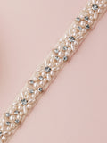 Extra Long 26" Design Ivory Pearl Ribbon Bridal Belt with Crystal Accents 4614BT-I-S-XL