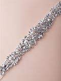 Silver Bridal Belt with Austrian Crystal Sunbursts on Ivory Ribbon 4617BT-I-S