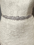 Silver Bridal Belt with Austrian Crystal Sunbursts on Ivory Ribbon 4617BT-I-S