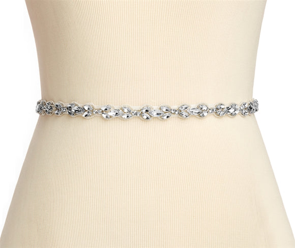Skinny Beaded Bridal Belt Thin Ribbon Crystal/Pearl Sash Narrow Rhines –  BestWeddingVeil
