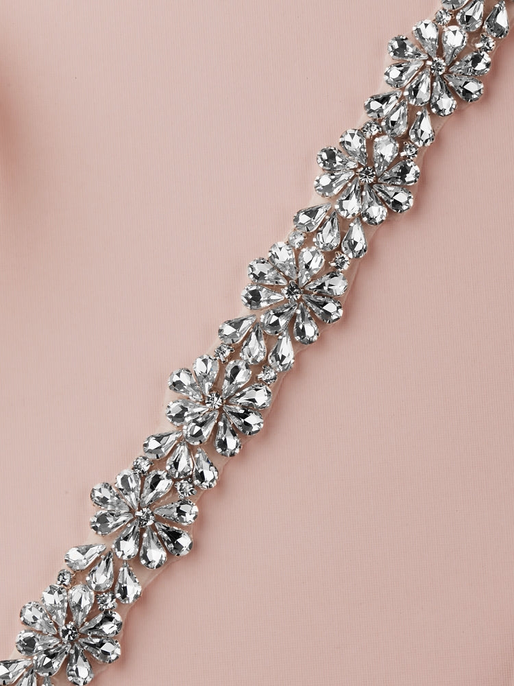 Luxe Clear Crystal Bridal Belt with Pear Shaped Clusters on  display picture 3