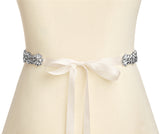 Luxe Clear Crystal Bridal Belt with Pear Shaped Clusters on Ivory Ribbon 4660BT-I-CR-S