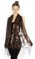 Floral sequins scalloped border shawl Brown
