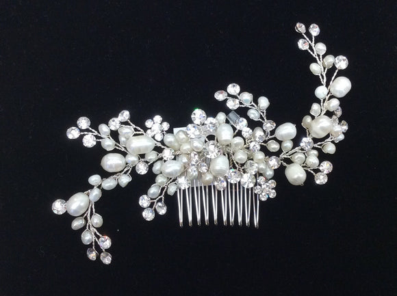 Freshwater Pearl and Swarovski crystal hair comb