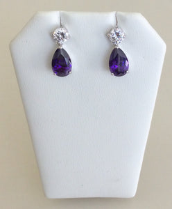 Purple CZ medium teardrop dangle earrings