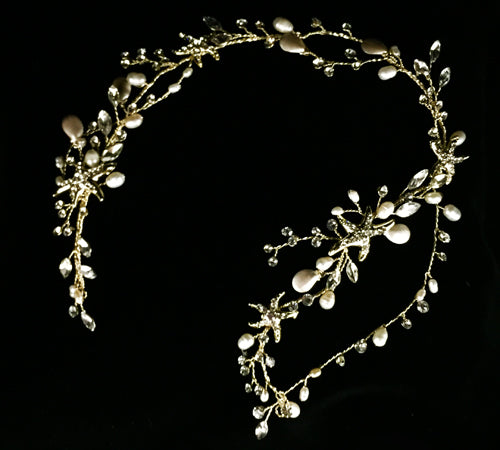 Gold Freshwater Pearl Crystal Starfish and Shell Headband
