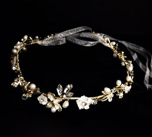 Silver Swirl Freshwater Pearl and Shell Flower Hairband