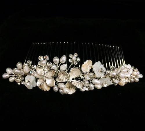 Floral and freshwater pearl hair comb TL=246