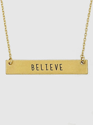 Believe Engraved Metal Bar Delicate Necklaces 61-N4179-WG Believe Engraved Metal Bar Delicate Necklaces 61-N4179-WG
