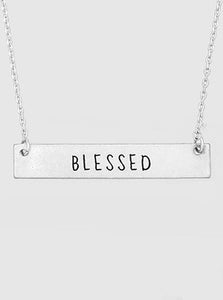 Blessed Engraved Metal Bar Delicate Necklaces 61-N4124-WS