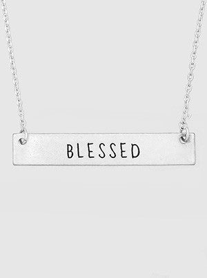 Blessed Engraved Metal Bar Delicate Necklaces 61-N4124-WS
