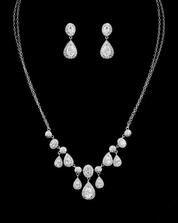 CZ Oval and Pear Dangle Necklace Set DR-456