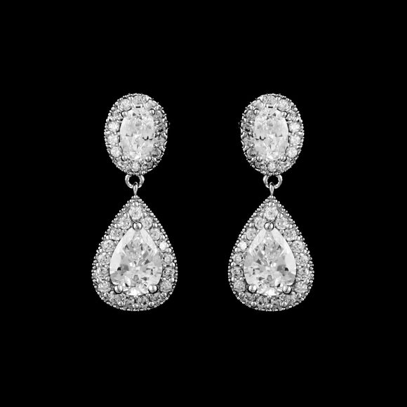CZ pear and oval Clip-On Earrings EA-456C