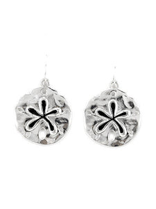 Silver Tone Metal Floral Pattern Engrave Dangle Earrings with Black Epoxy Accent
