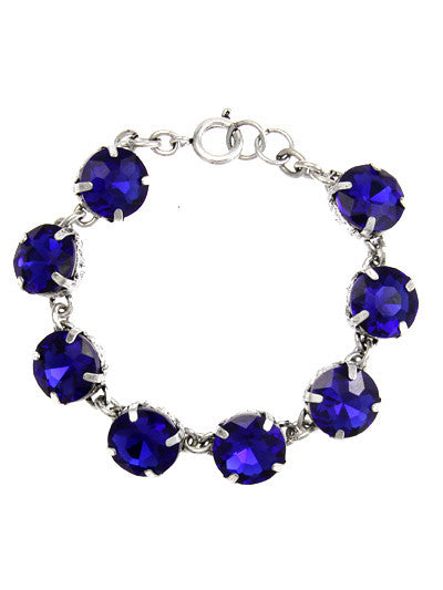 Small Blue Crystals, Silver Tone Metal Bracelet