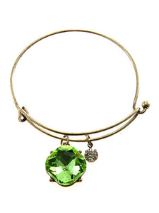 Green Crystal on Gold Tone Metal Hook Bracelet