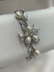 Freshwater Pearl and CZ Floral Bracelet