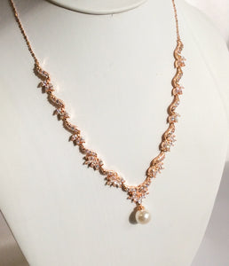 Rose Gold dainty CZ and pearl drop necklace