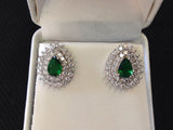Sterling Silver Emerald CZ Teardrop Earrings