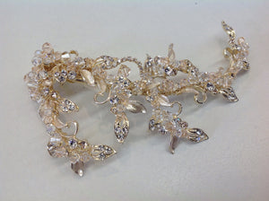 Gold and Champagne Crystal and Leaf Hair Clip