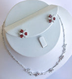 Ruby and CZ dainty flower necklace set