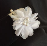 Lace flower bracelet with pearls and crystals
