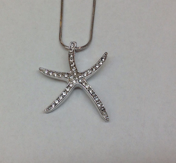 Silver Crystal Starfish Pendant necklace
