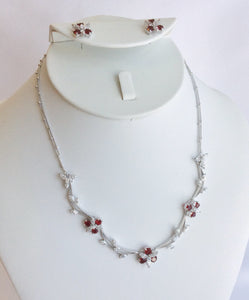Ruby and CZ dainty flower necklace set