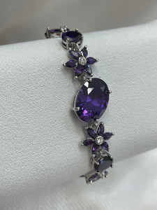 Amethyst Purple CZ Oval and Flower Bracelet