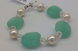Sea glass Pearl and sterling bracelet
