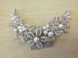 Gold Floral Hair Comb with Pearls and Crystals