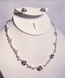 Sapphire and CZ flower necklace set