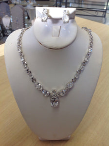 CZ Oval and Chain Necklace Set