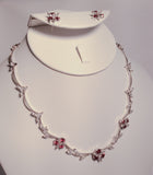 Ruby and CZ floral necklace set
