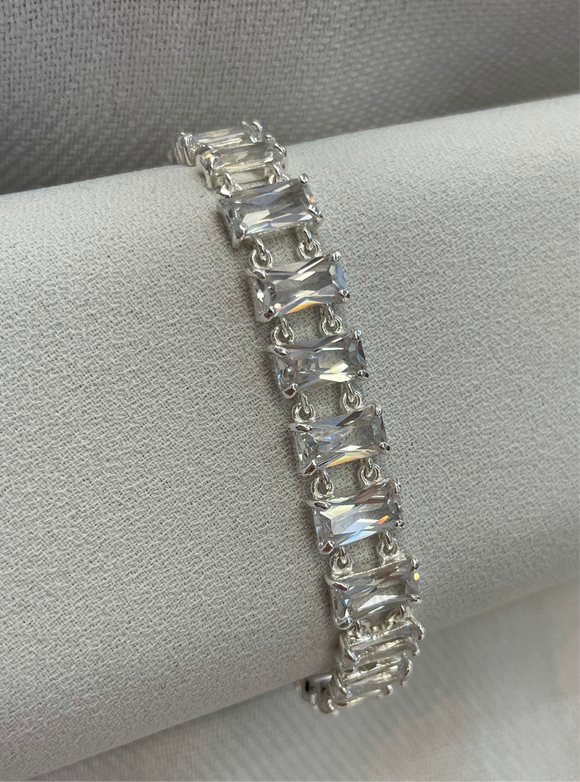 Silver Emerald cut CZ Bracelet