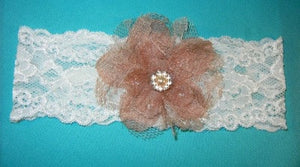 Antique Lace Garter w/Taupe Flower