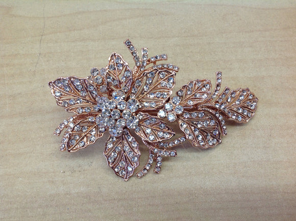 Rose Gold and Crystal Flower Hair Clip