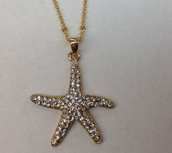 Gold Crystal Starfish Pendant necklace
