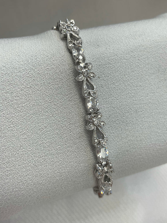 Silver CZ Flower Bracelet