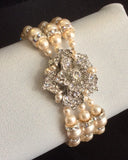 Crystal flower and pearl bracelet