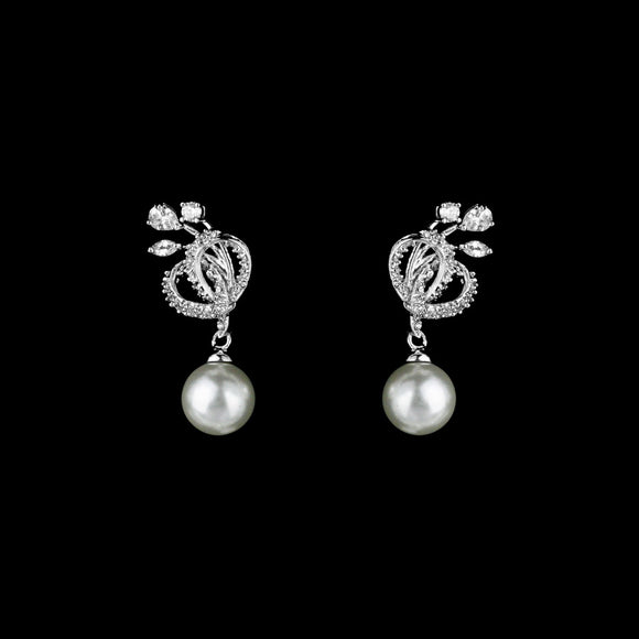 CZ Knot and Pearl Dangle Earrings JS-0247