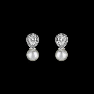 CZ Pear and Pearl Stud Earrings JS-0459