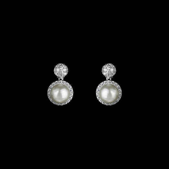 CZ pave and pearl earrings JS-0465