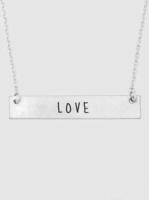 Love Engraved Metal Bar Delicate Necklace