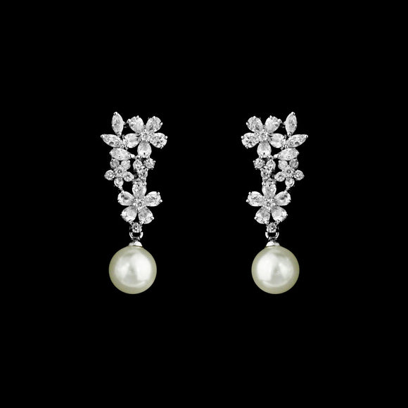 CZ Flower and Pearl Clip On Earrings ME-1296C